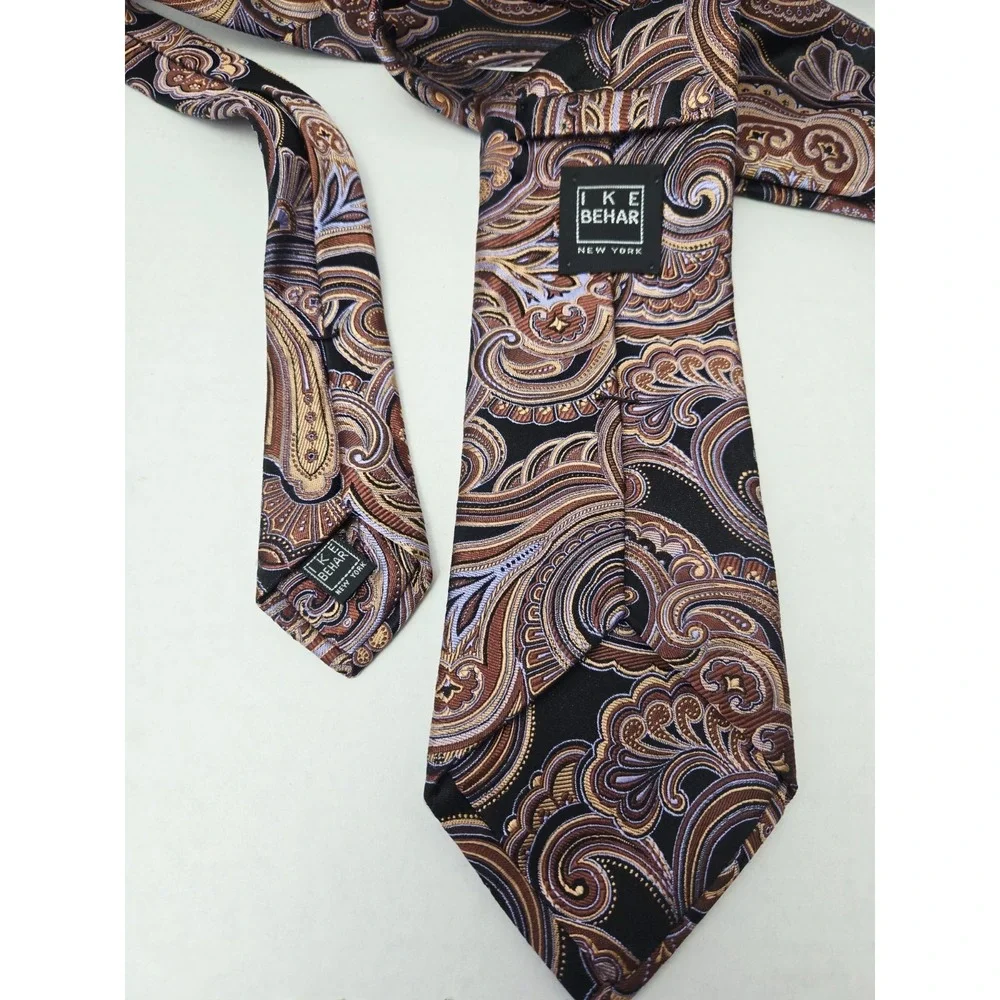 IKE Behar Men's Tie‎ New York brown black pattern %100 silk